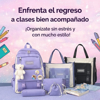 Morral Multifuncional 5 Piezas Oso Plche | Estilo Coreano.