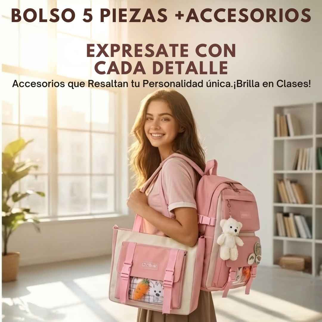 Morral Multifuncional 5 Piezas Oso Plche | Estilo Coreano.